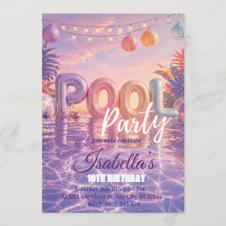 Verjaardagsuitnodiging voor meisjes zwembadfeest kaart