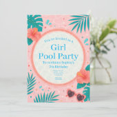 Verjaardagsuitnodiging voor meisjes zwembadfeest kaart (Staand voorkant)