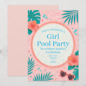 Verjaardagsuitnodiging voor meisjes zwembadfeest kaart (Voorkant / Achterkant)