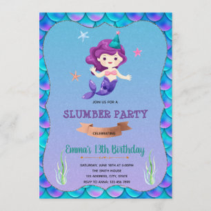 verjaardagsuitnodiging voor Mermaid sleepover Kaart