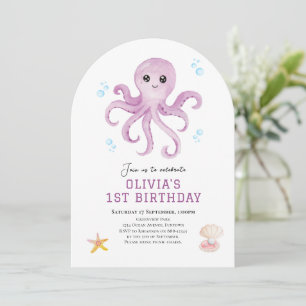 Verjaardagsuitnodiging voor octopus onder de zee kaart