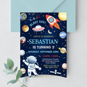 Verjaardagsuitnodiging voor Outer Space Galaxy Boy Kaart