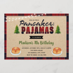 verjaardagsuitnodiging voor pannenkoeken en pyjama kaart