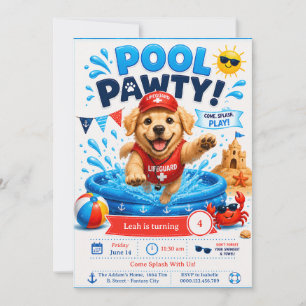 Verjaardagsuitnodiging voor puppy zwembadfeest Lif Kaart