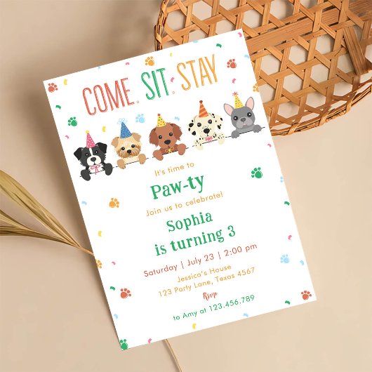 Verjaardagsuitnodiging voor puppy's hondenfeestje kaart