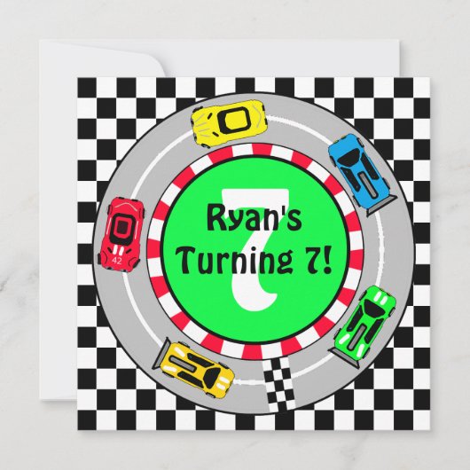 Verjaardagsuitnodiging voor raceautojongen kaart (Voorkant)