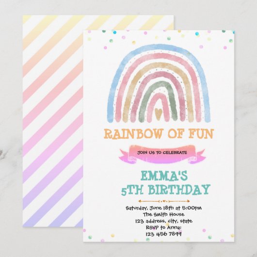 verjaardagsuitnodiging voor regenboogregenboog in kaart (Voorkant / Achterkant)