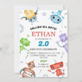 Verjaardagsuitnodiging voor ruimte robots kaart (Voorkant)