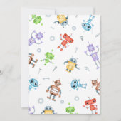 Verjaardagsuitnodiging voor ruimte robots kaart (Achterkant)