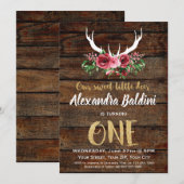 Verjaardagsuitnodiging voor rustieke herten kaart (Voorkant / Achterkant)