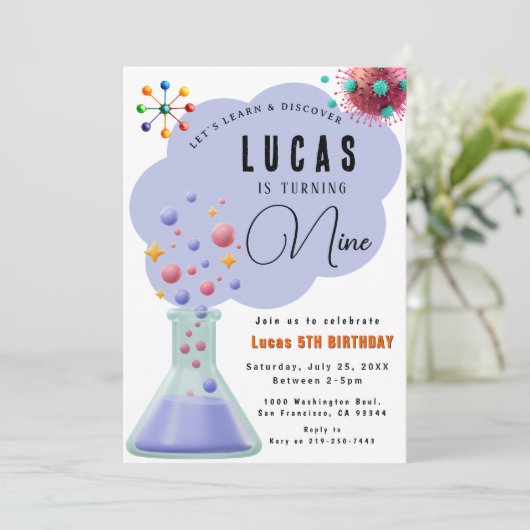 Verjaardagsuitnodiging voor Science Party Kaart (Staand voorkant)