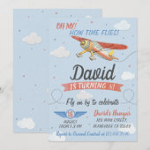 Verjaardagsuitnodiging voor waterverf piloot en vl kaart (Voorkant / Achterkant)