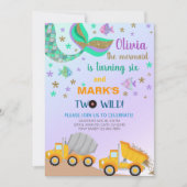 Verjaardagsuitnodiging voor zeemeermin en kipkar m kaart (Voorkant)