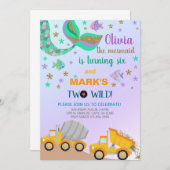 Verjaardagsuitnodiging voor zeemeermin en kipkar m kaart (Voorkant / Achterkant)