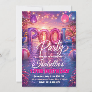 Verjaardagsuitnodiging voor zwembadfeest kaart
