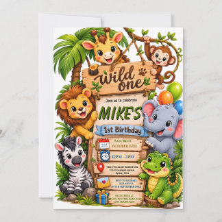 Verjaardagsuitnodiging Wild One Safari | Cute Jung Kaart