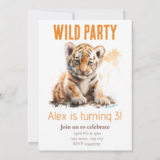 Verjaardagsuitnodiging wilde feestparty tijger kin kaart