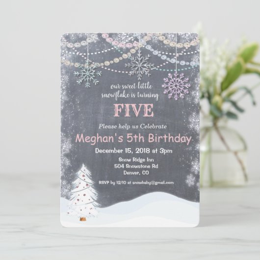 VERJAARDAGSUITNODIGING - Winter Sneeuwvlok Verjaar Kaart (Staand voorkant)