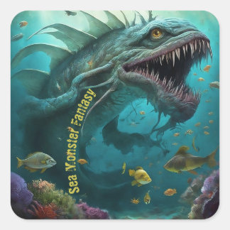 Verjaardagsuitnodiging Zee Monster Fantasy Vierkante Sticker