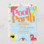 Verjaardagsuitnodiging Zomer Pool Feestje Watermel Briefkaart (Voorkant / Achterkant)