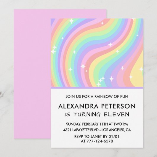 Verjaardagsuitnodigingen regenboog 11 jaar Pastel Kaart (Voorkant / Achterkant)