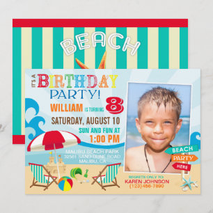 Verjaardagsuitnodigingen voor Beach Party Kaart