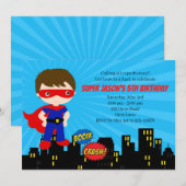 Verjaardagsuitnodigingen voor superhelden (blauw e kaart (Voorkant / Achterkant)