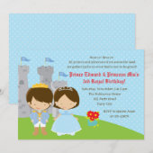 Verjaardagsuitnodigingen voor tweelingen (prinses  kaart (Voorkant / Achterkant)