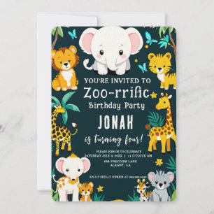 Verjaardagsuitnodigingen voor wilde dieren - Feest Kaart