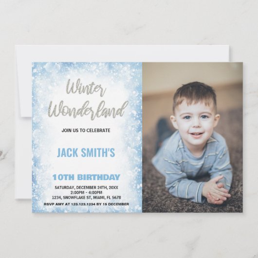 Verjaardagsuitnodigingen Winter Wonderland Blauw F Kaart (Voorkant)