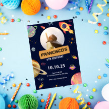 verjaardagsuitnodigingskaart Blue Space Theme