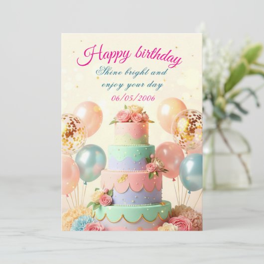 Verjaardagsuitnodigingskaart, Ellegant & Aanpasbaa Kaart (Staand voorkant)