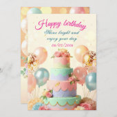 Verjaardagsuitnodigingskaart, Ellegant & Aanpasbaa Kaart (Voorkant / Achterkant)