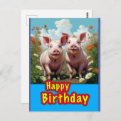 verjaardagsvarkens briefkaart (Voorkant / Achterkant)