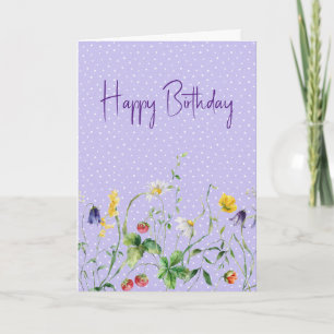 Verjaardagsveldbloemen op polka stippen kaart