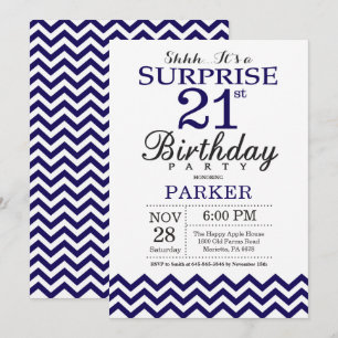 Verjaardagsverrassing 21 Navy Blue Chevron Kaart