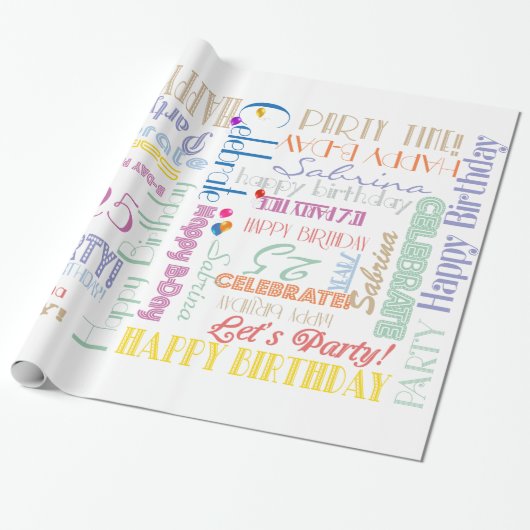 Verjaardagsviering! Fontografie Aangepaste NAAM Cadeaupapier (Uitgerold)