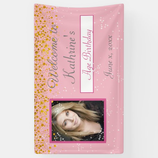 Verjaardagsviering Gouden Glitter, Sparkles Spandoek (Verticaal)