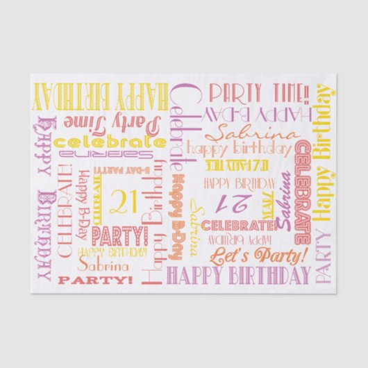Verjaardagsviering! Warme pastelnamen en leeftijd Tissuepapier (Voorkant)