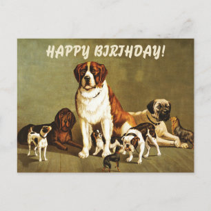 Verjaardagswens met illustratie van vintage honden briefkaart