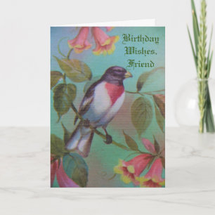 Verjaardagswensen, vriend,  vogel. kaart