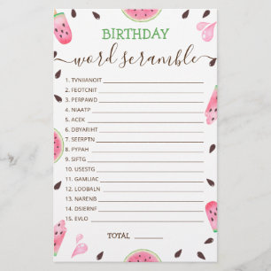 Verjaardagswoord scramble spel met antwoord Waterm