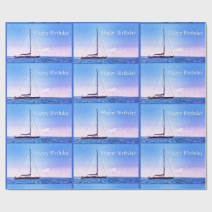 Verjaardagswrap met zeilboot cadeaupapier
