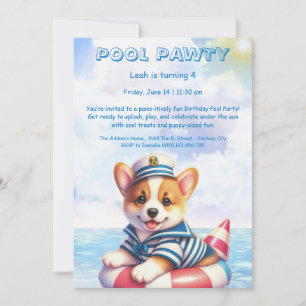 Verjaardagszwembadfeest Uitnodiging Puppy Splash