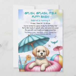 Verjaardagszwembadfeest Uitnodiging Puppy Splash