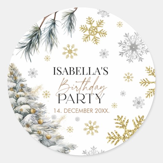 Verjaardagwinter Ronde Sticker (Voorkant)