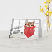 Verjaardkat met bril en rood boek kaart (Gele Bloem)