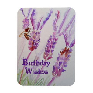 Verjaarkaart lavender Flower and Bee Waterverf Magneet