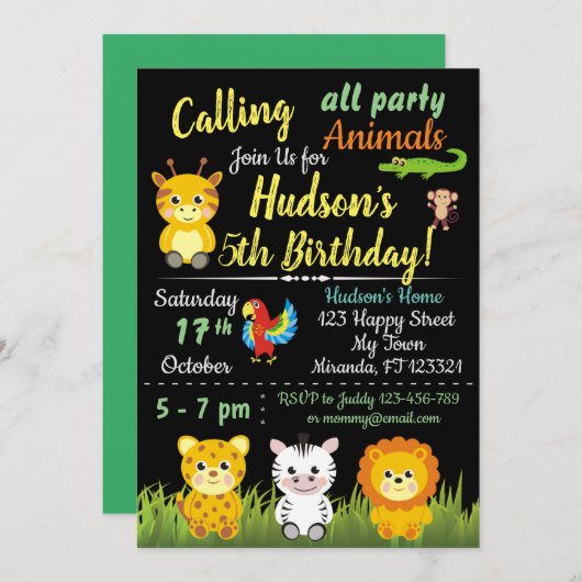 Verjaringsuitnodiging voor Oerwouden van Safari Kaart (Voorkant / Achterkant)