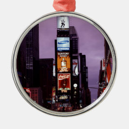 Verkeer bij New York Times Square 's nachts Metalen Ornament